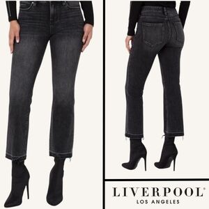 Liverpool Women's Crop Flare Jeans Stretch Black/Gray Denim Fray Hem Size 10/30